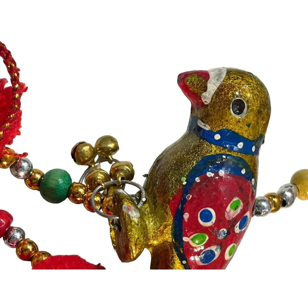 VTG Enameled Birds With Bells Beaded Christmas Garland 2 Strands MCM Colorful‎